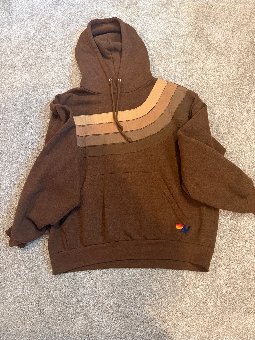 Aviator Nation Brown Hoodie with stripes XS AND Brown wide leg sweatpants Small - Picture 3 of 9